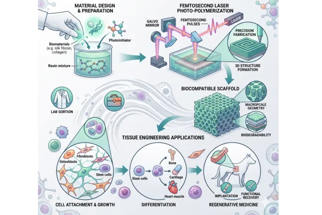 Biocompatible 3D Scaffolding through Femtosecond Laser Photo-polymerization for Tissue Engineering and Regenerative Medicine