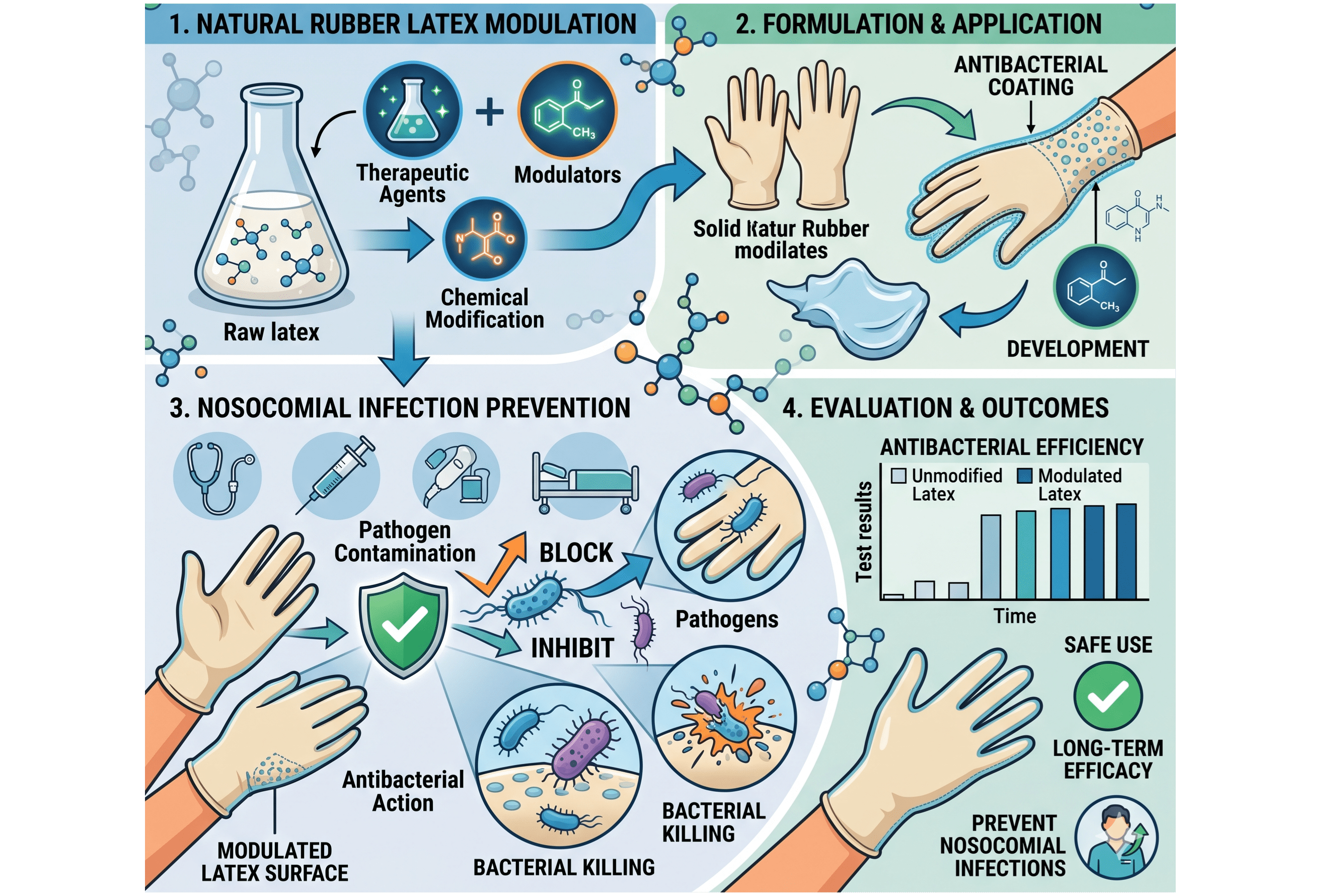Development of antibacterial formulations for preventing nosocomial infections from therapeutically modulated natural rubber latex formulations