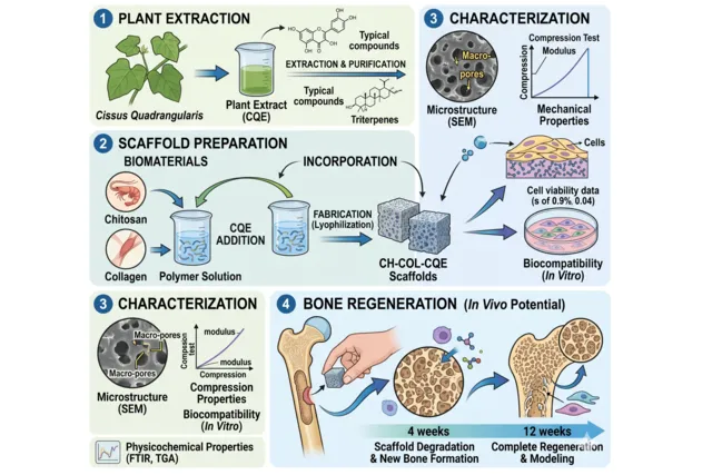 Preparation and characterization of Cissus Quandrangularis Linn plant extract incorporated chitosan collagen scaffold for bone regeneration